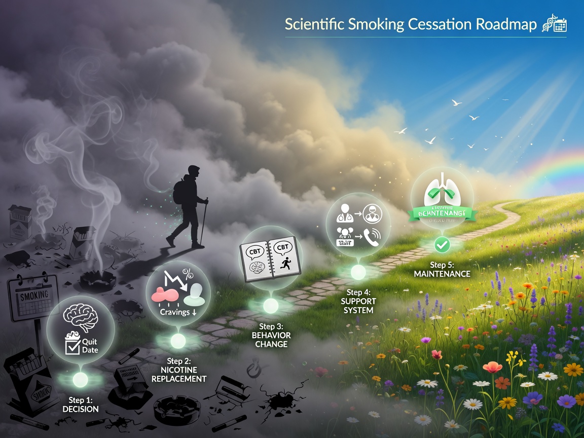 Feuille de route scientifique d'arrêt du tabac : Une division claire en étapes transforme l'arrêt d'un sprint de volonté en un projet d'ingénierie système exécutable.