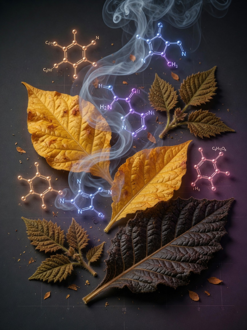Échantillons de feuilles de tabac de différentes variétés — comparaison visuelle des différences de couleur et de texture